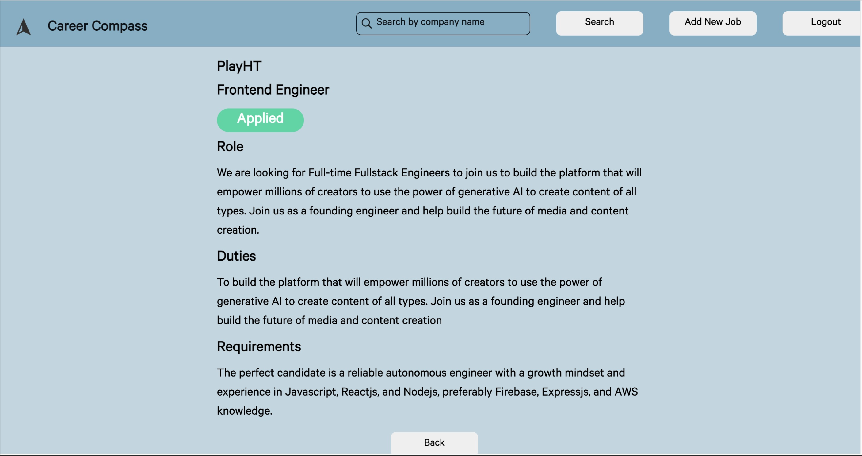 Career Compass Job Details Page